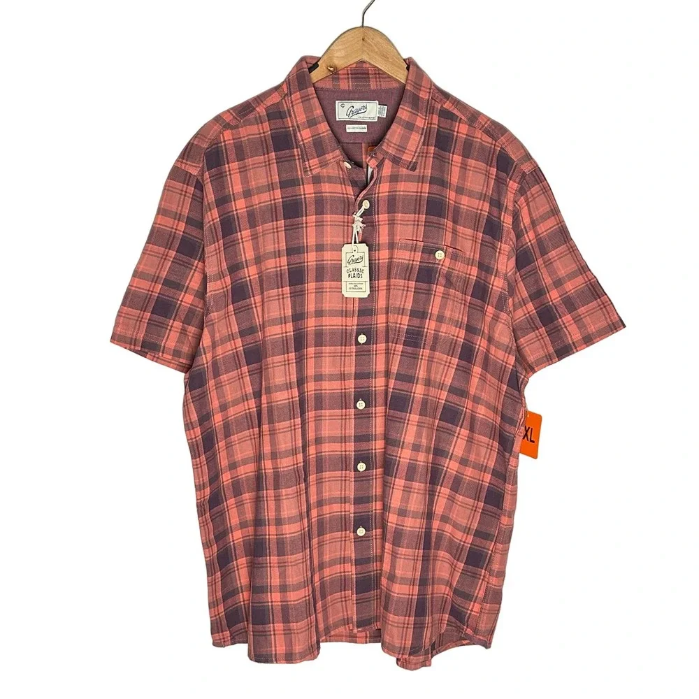 Grayers | Men | Classic Plaids Coral Red SS Button Up Shirt | Size XXL - Picture 2 of 12